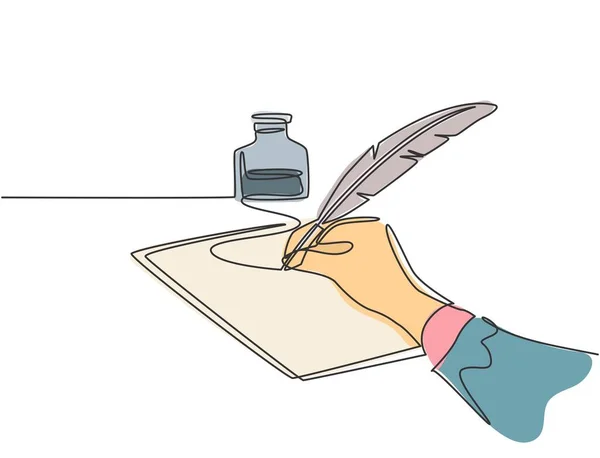 Однорядковий Безперервний Малюнок Ручного Письма Чорнилом Ручкою Дошці Концепція Ретро — стоковий вектор