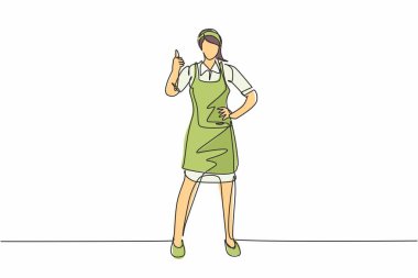 Sürekli bir çizim yapan hizmetçi bir eli belinde, diğer eli de baş parmağında duruyordu. Büyük bir misafirperverlikle çalışıyor. Tek çizgi çizimi tasarım vektörü grafik çizimi