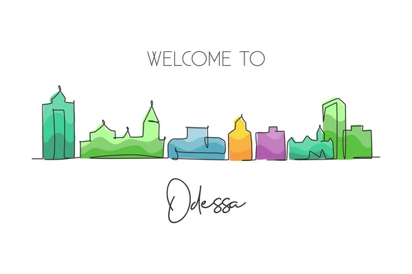 Uma Única Linha Desenhando Horizonte Cidade Odessa Texas Mundo Cidade —  Vetores de Stock
