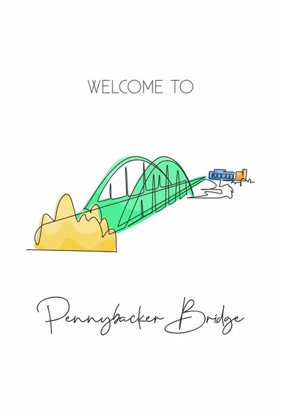 Continuous One Line Drawing 360 Bridge Texas Skyline Pennybacker Bridge — Stockový vektor