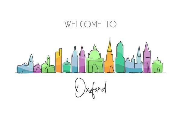 Single Continuous Line Drawing Oxford Skyline England Famous City Scraper — Vetor de Stock