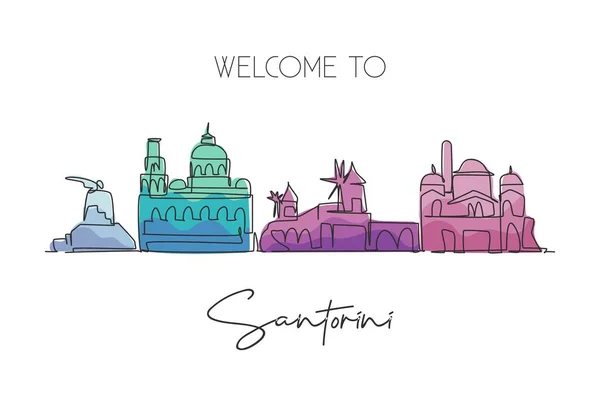 Continuous One Line Drawing Santorin Old City Skyline Grèce Magnifique — Image vectorielle