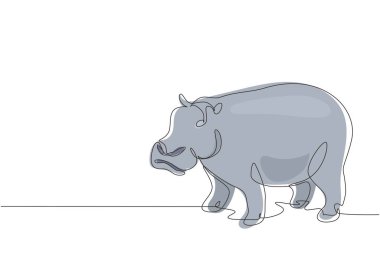 Şirket logosu kimliği için tek sıra halinde büyük şirin su aygırları çiziyor. Ulusal safari hayvanat bahçesi için kocaman vahşi su aygırı hayvan maskotu konsepti. Dinamik bir çizgi çizer grafik tasarım vektörü çizer