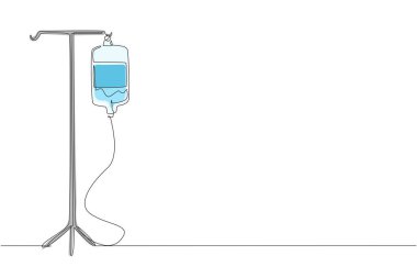 Kan torbası vektör ikonu çizmeye devam et. Düz moda serum torbası. Enfüzyon simgesi. Kan torbası. İlaç, klinik ve sağlık hizmetleri sembolü. Tek çizgi çizimi tasarım vektörü grafik çizimi