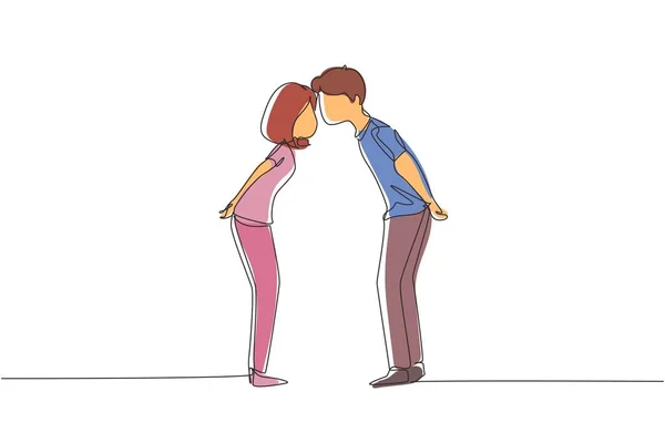 One Continuous Line Drawing Boy Girl Love Kissing Молодая Пара — стоковый вектор