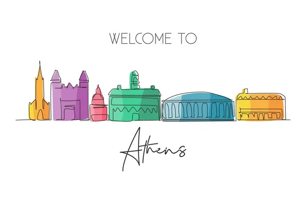Jedna Souvislá Čára Kreslí Panorama Města Atény Ohiu Slavná Městská — Stockový vektor
