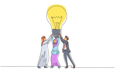 Tek bir sıra halinde, Arap halkı yeni bir fikir üretiyor. İş hayatında başarı takım çalışmasına, iyi planlamaya, yaratıcı çözümler bulmaya bağlıdır. Bir çizgi çizimi tasarım vektörü illüstrasyonu