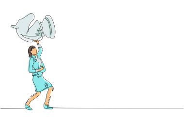 Satranç taşını kaldıran sevimli bir iş kadınının sürekli çizdiği bir satır. Başarılı girişimcilik taktikleri, strateji, iş hayatında üstünlük. Tek çizgi çizimi tasarım vektör çizimi