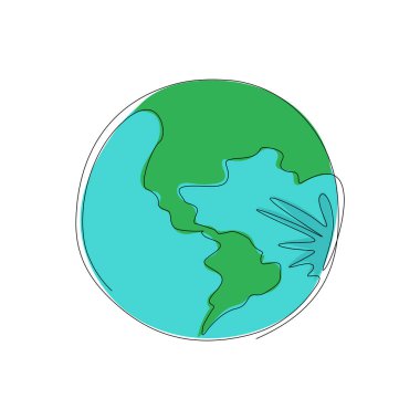 Dünya ikonu logosunu çizen tek çizgi. Küresel harita Dünya Sağlık Günü. Dünya günü. Web afişi, mobil uygulama, bilgi grafikleri için tasarım. Modern sürekli çizgi çizimi tasarım grafik vektör çizimi