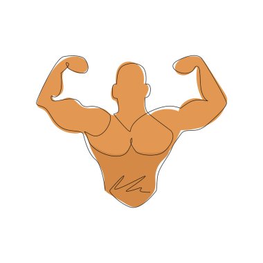 Tek sıra halinde vücut geliştirme ikonu, fitness ve vücut geliştirme teması. Spor salonunun logosu halter tasarımı. Spor fitness kulübü. Bir çizgi çizimi grafik tasarım vektör çizimi