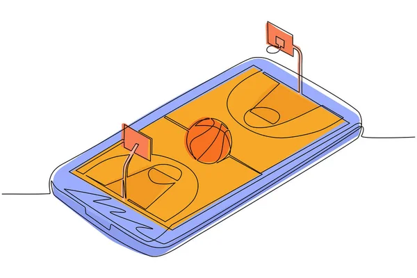 Kontinuální Jeden Řádek Kreslení Basketbal Line Koncept Izometrické Basketbalové Hřiště — Stockový vektor