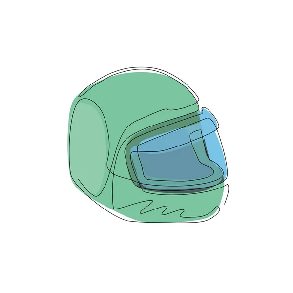 Continuous one line drawing motor racing helmet with closed glass visor. For car, motorcycle sport, race, motocross or biker club, motorsport competition. Single line draw design vector illustration
