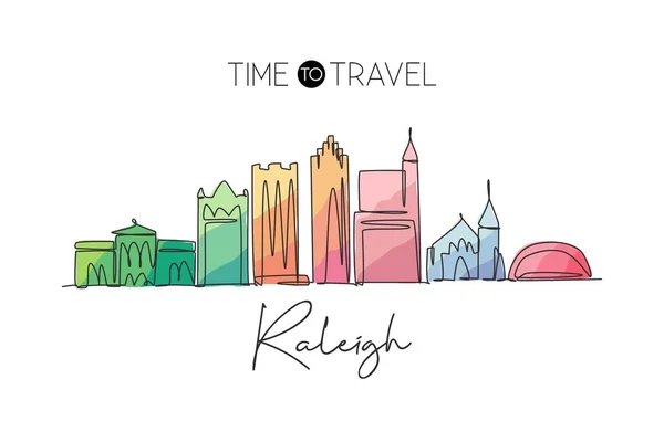 Egy Folyamatos Vonalrajz Raleigh Város Városáról Usa Gyönyörű Látványosság Világ — Stock Vector