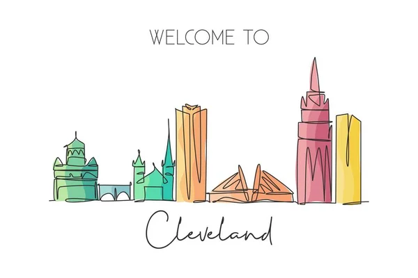 Jeden Rysunek Linii Panoramy Cleveland City Usa Historyczny Krajobraz Miasta — Wektor stockowy