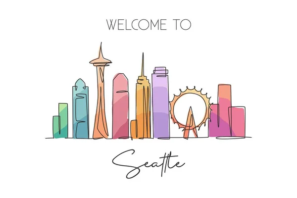 Ενιαία Συνεχή Γραμμή Σχεδίου Του Seattle City Skyline Ηπα Διάσημος — Διανυσματικό Αρχείο