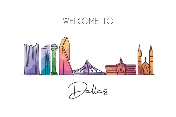Dibujo Línea Continua Del Horizonte Dallas Estados Unidos América Hermoso — Vector de stock