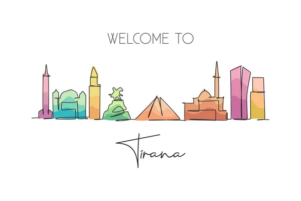 Egy Folyamatos Vonalrajz Tirana Város Városáról Albánia Gyönyörű Látványosság Világ — Stock Vector