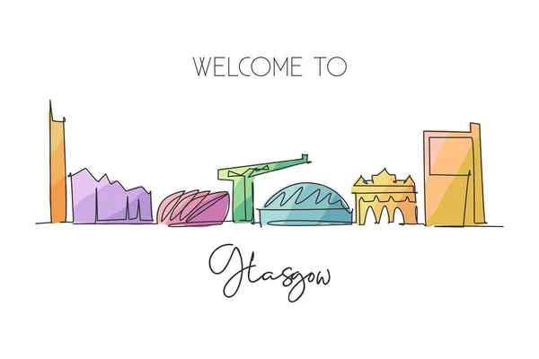 Uma Linha Contínua Desenho Horizonte Cidade Glasgow Escócia Belo Marco — Vetor de Stock