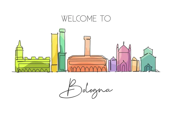 Egy Folyamatos Vonalrajz Bologna Város Városáról Olaszország Gyönyörű Felhőkarcoló Világ — Stock Vector