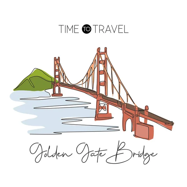 Een Continue Lijn Tekening Golden Gate Bridge Oriëntatiepunt Iconische Plek — Stockvector