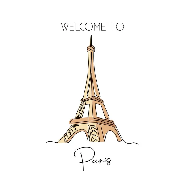 Único Desenho Uma Linha Torre Eiffel Cartaz Decoração Parede Marco —  Vetores de Stock
