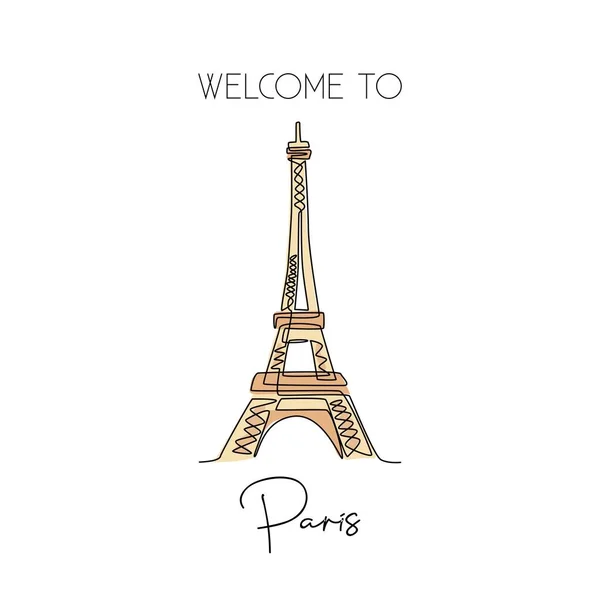 Dessin Linéaire Unique Continu Tour Eiffel Lieu Emblématique Paris France — Image vectorielle