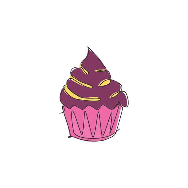 Один Непрерывный Рисунок Линии Свежие Вкусные Американские Кексы Печенье Логотип — стоковый вектор