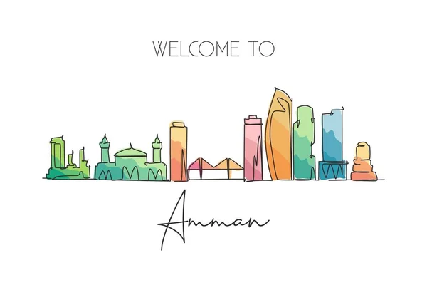 Enda Ritning Amman Citys Skyline Jordan Historiskt Stadslandskap Världen Bästa — Stock vektor