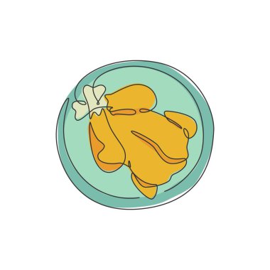 Lokantada sürekli taze kızarmış hindi menüsü çizimi. Bayram yemeği sanatı konsepti. Modern tek çizgi tasarım grafik vektör çizimi