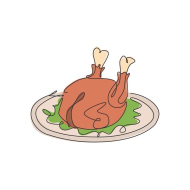 Lokanta menüsü için tek sıra lezzetli kızarmış hindi. Bayram festivali konsepti için tipik yemek. Modern bir çizim çizimi grafik vektör çizimi