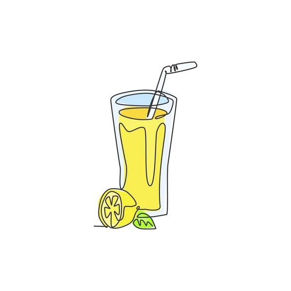 Одна Сплошная Линия Рисования Свежих Вкусных Напитков Лимонада Льда Меню — стоковый вектор
