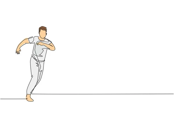 Один Сплошной Рисунок Линии Молодого Спортсмена Практикует Бразильский Капоэйра Двигаться — стоковый вектор