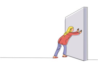 Arap iş kadınlarının duvar ördüğü tek sıra. Başarılı bir kariyer ve beyin fırtınası, kariyer gelişimi ve problem çözümü, akıllı fikir, profesyonel gelişme. Bir çizgi çizme tasarım vektörü