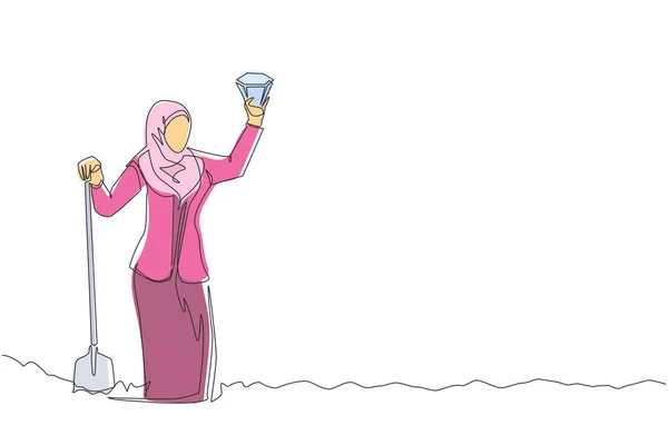 Kontinu Satu Garis Menggambar Arab Pengusaha Wanita Terus Dan Menemukan - Stok Vektor