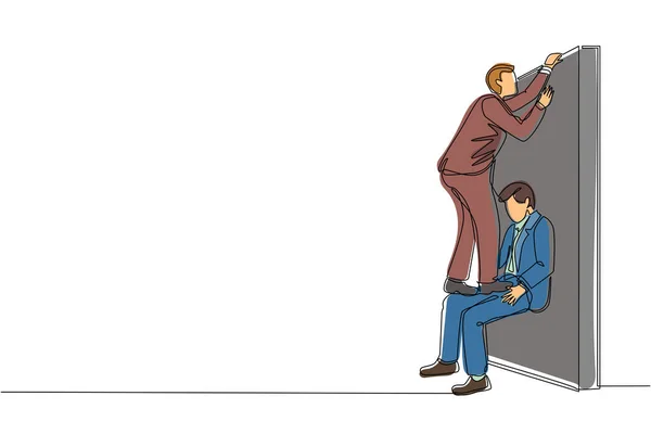 Una Sola Línea Dibujando Hombre Negocios Ayudando Levantar Otro Hombre — Archivo Imágenes Vectoriales