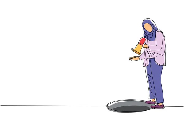 Une Seule Ligne Dessinant Femme Affaires Arabe Crier Dans Trou — Image vectorielle