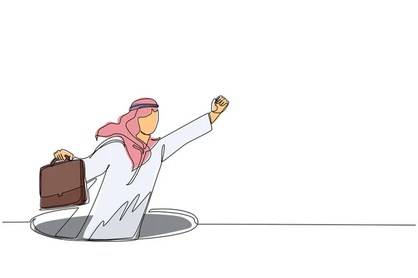 Unique Ligne Continue Dessinant Homme Affaires Arabe Volant Avec Aile — Image vectorielle