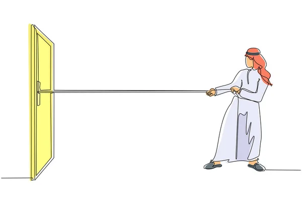 Одна Лінія Малює Арабського Бізнесмена Який Тягне Мотузку Щоб Перетягнути — стоковий вектор