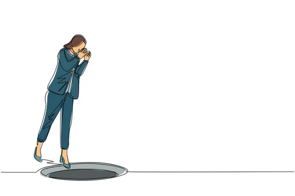 Une Seule Ligne Continue Dessin Femme Affaires Crier Dans Trou — Image vectorielle