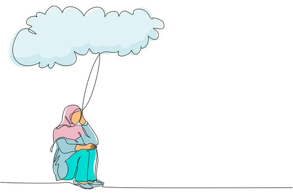 Jedna Souvislá Čára Kreslí Arabskou Podnikatelku Cítí Smutek Deprese Sedí — Stockový vektor