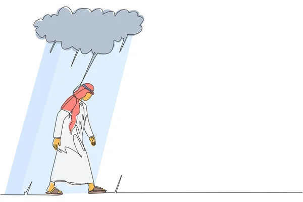 Single One Line Drawing Unhappy Depressed Sad Arabian Businessman Stress — Stock Vector