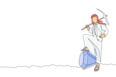 Tek sıra halinde kürekle toprağı kazan ve hazine sandığı bulan iş kadını. Başarı işi, başarı ve keşif konsepti. Dinamik bir çizgi grafik tasarım vektörü