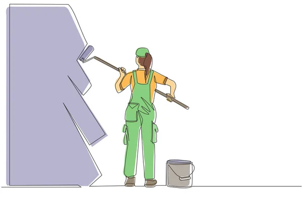 Una Sola Línea Continua Dibujo Pintor Decorador Reparadora Personas Trabajo — Vector de stock
