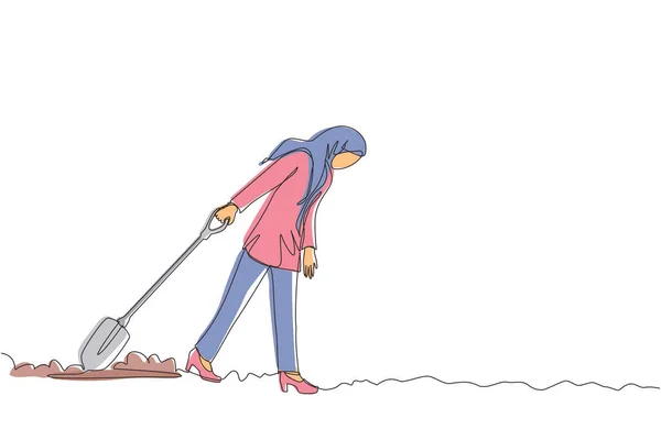 Eine Einzige Zeile Zeichnet Eine Arabische Geschäftsfrau Die Unsicher Geht — Stockvektor