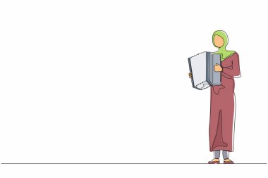 Akordeon çalan Arap kadın müzisyen çizen tek satır. Kadın sanatçı akustik müzik enstrümanı çalıyor. Akordiyoncu müzik enstrümanı çalıyor. Devamlı çizgi tasarım grafik vektörü