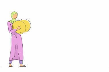 Çan çalan Arap bayan müzisyenlerin sürekli çizdiği bir çizgi. Perküsyon müzik enstrümanıyla klasik müzik çalan bir kadın. Sahnede performans sergiliyor. Tek çizgi çizme tasarım vektörü