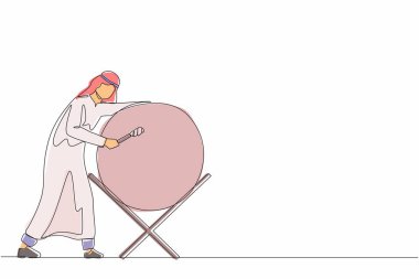 Arap 'ın vuruşunu çeken tek sıra ya da geleneksel davul sefası ve iftar zamanı için. Müslümanlar, insanları camiye çağırır. Bir çizgi çizimi grafik tasarım vektörü