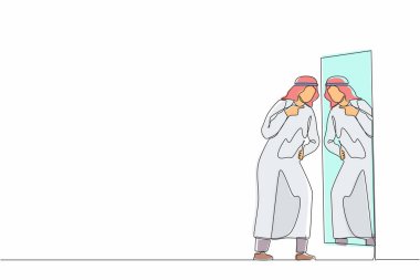 Kızgın Arap işadamlarının ayna yansıması ile kavga etmelerini sağlayan bir çizgi. Adamın iç çatışması, akıl sağlığı sorunları var. Taciz ve kendi kendine şiddetten muzdarip. Tek çizgi çizme tasarım vektörü