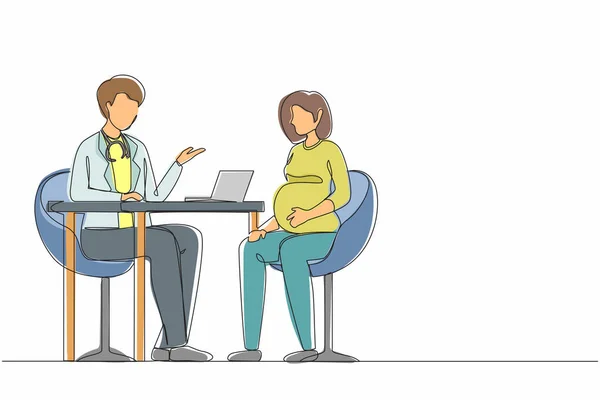 Ενιαία Συνεχή Γραμμή Σχέδιο Έγκυος Γυναίκα Κατόπιν Διαβούλευσης Γιατρό Εγκυμοσύνη — Διανυσματικό Αρχείο
