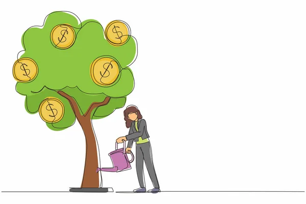 Para Ağacı Resimli Tek Sıra Yatırımı Ağacı Bozuk Paralarla Sulayan — Stok Vektör